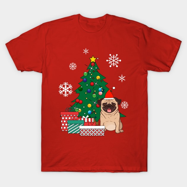 Pug Around The Christmas Tree T-Shirt by Nova5